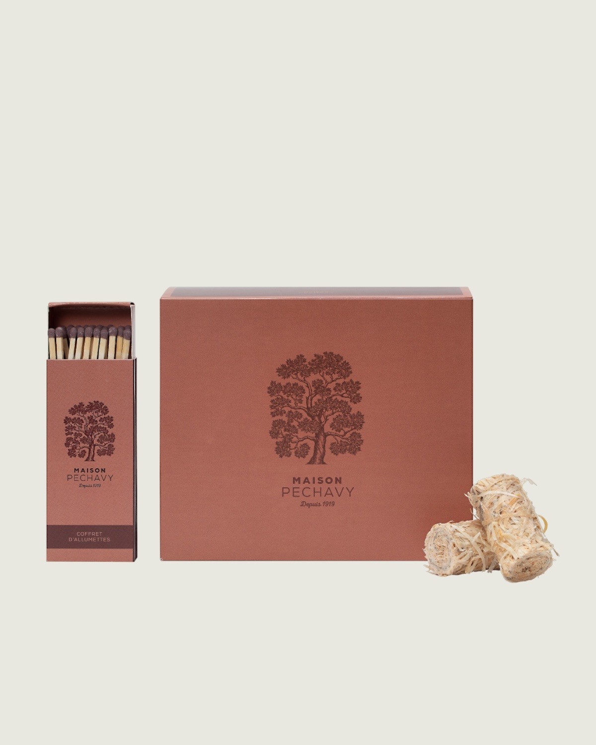 Allume-feu naturel et petit coffret d'allumettes - TERRACOTTA