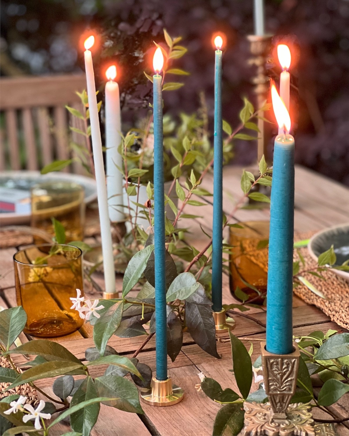 COFFRET BOUGIES FINES CIERGES ET ALLUMETTES ORIGINAL - 5 céladons & 5 bleus paon